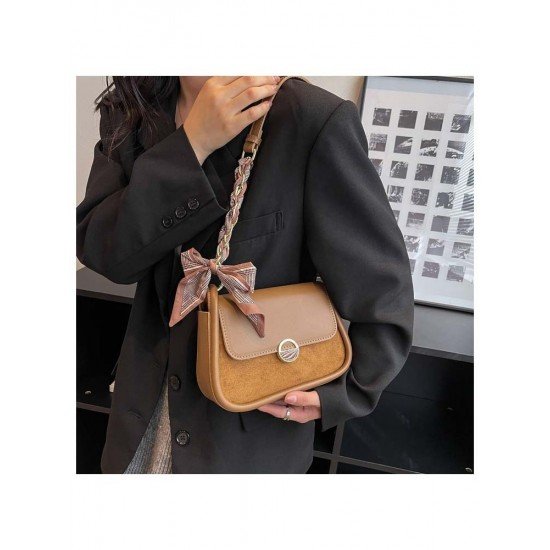 Retro Contrast Color Brown Shoulder Bags