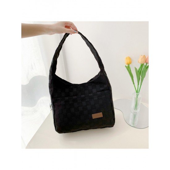 Casual Canvas Grid Black Shoulder Bags