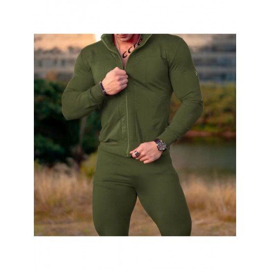  Men's Leisure Sports Pure Color Zipper Long Suit