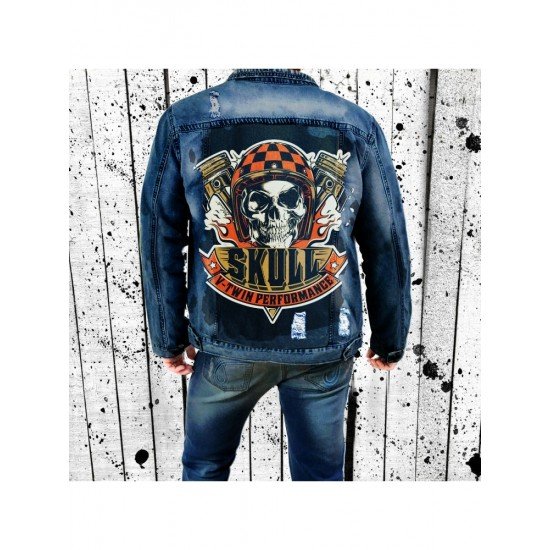 Skull Graphic Blue Denim Jacket Coats For Men