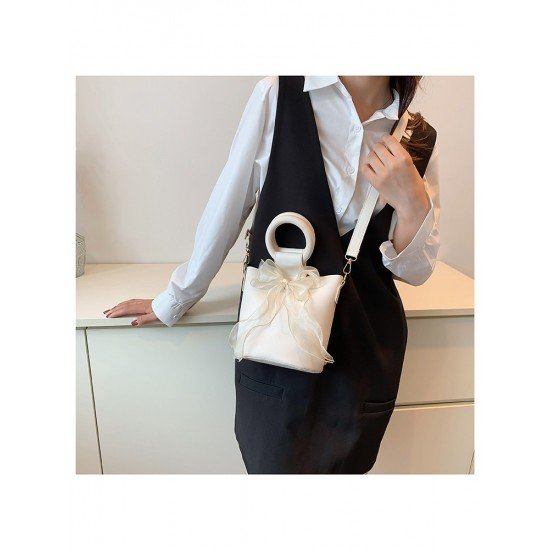  PU Bow Pure Color Bucket Bag For Women