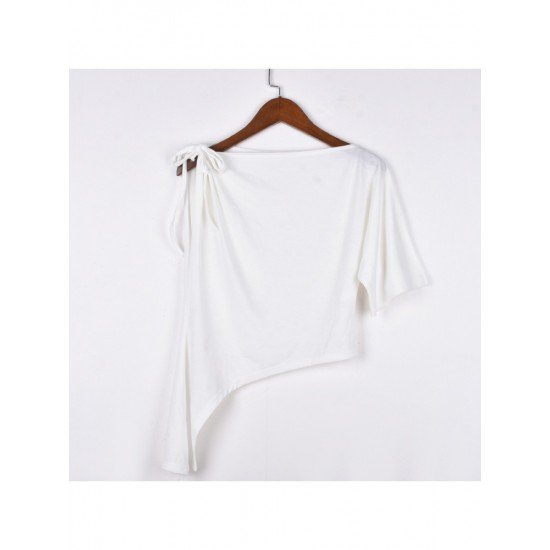 Designer Asymmetry Tie Wrap White Ladies Tops