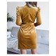  Sexy Velvet V Neck Bubble Sleeve Party Dress