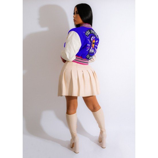 Pattern Contrast Color Baseball Coats For Women