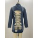  Fashion Denim Ripped Mid-Length Women's Coat