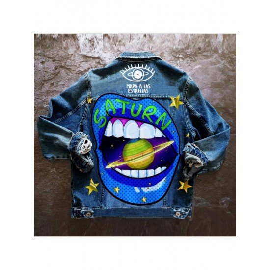 Street Black Lip Printed Denim Jackets Women