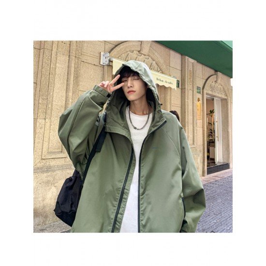  Fashion Pure Color Hooded Zipper Pocket Men's Jacket