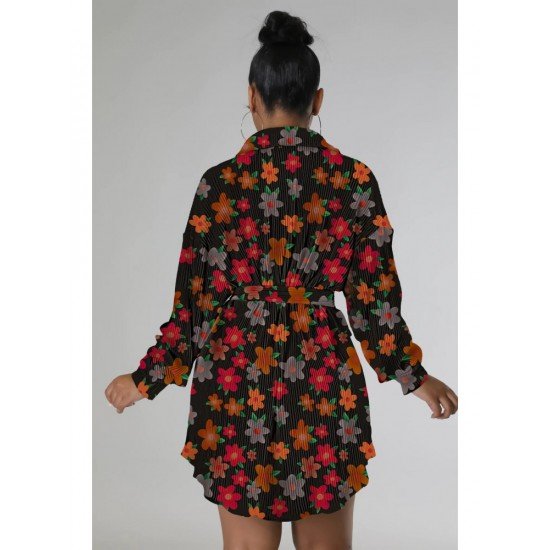 Casual Long Sleeve Flower Gradient Color Short Dress