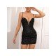 Nightclub Black Spaghetti Straps Backless Sequins Mini Dress 