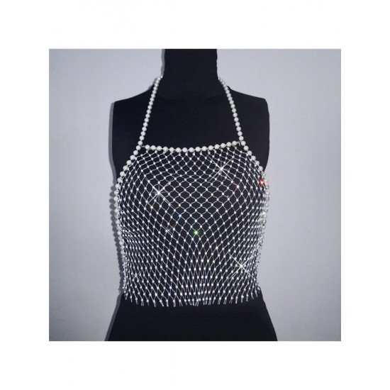  Diamond Patchwork Faux Pearl Hollow Out Body Chin