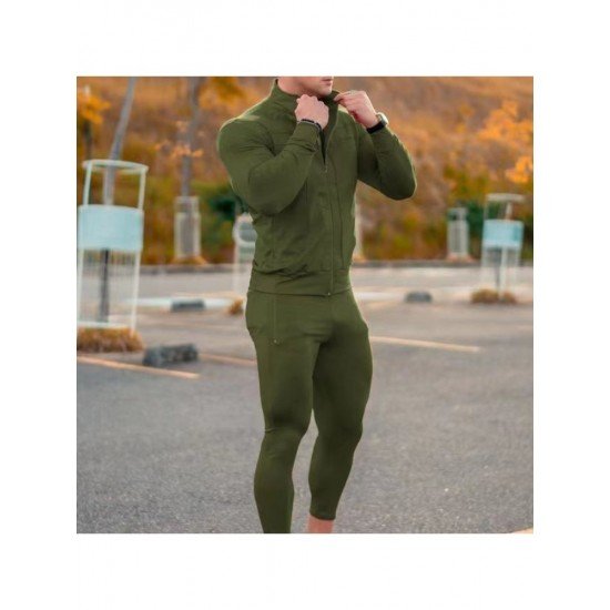  Men's Leisure Sports Pure Color Zipper Long Suit