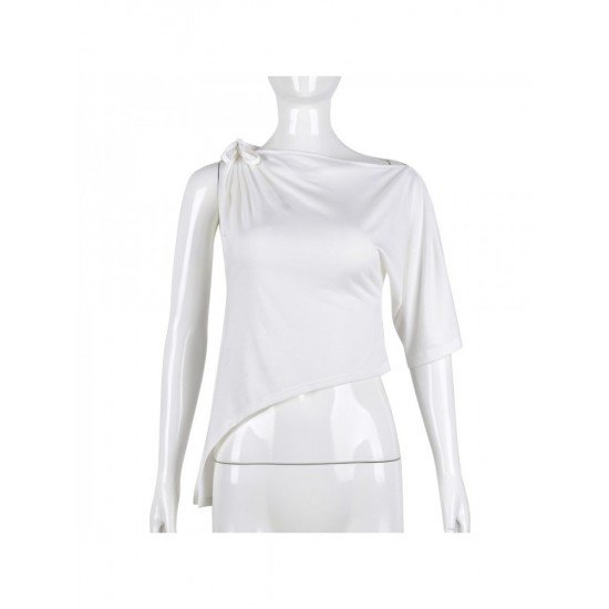 Designer Asymmetry Tie Wrap White Ladies Tops