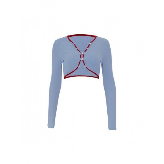 Contrast Color Sexy Cropped Long Sleeve Tops