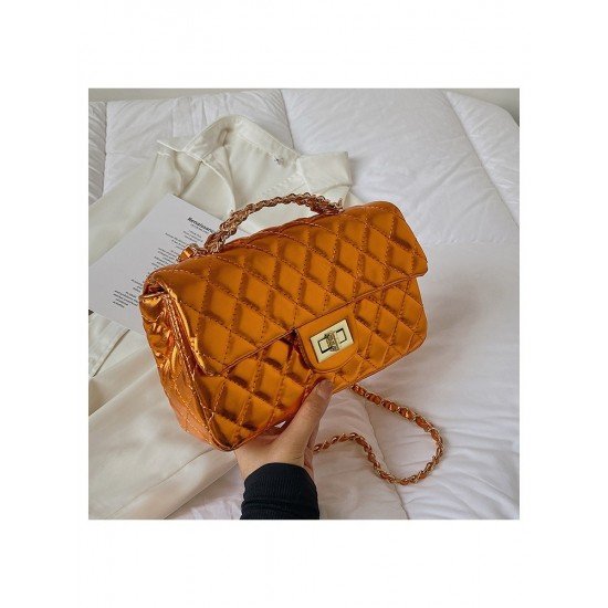  Rhombus Lattice Twist Lock Ladies Shoulder Bags