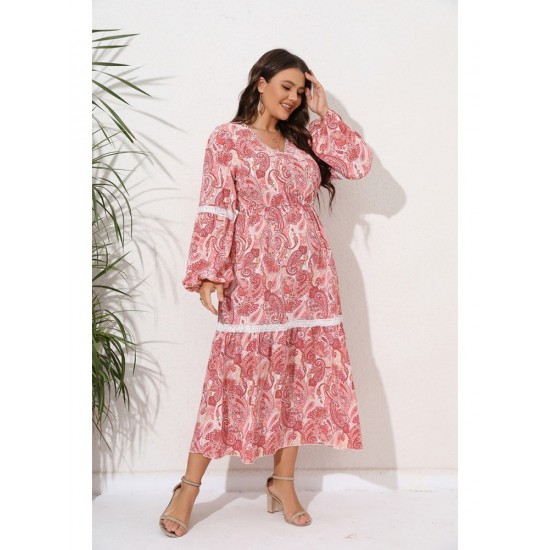  Ethnic Style V-Neck Women's Long Sleeve Dress