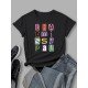 Letter Printed Black Casual T Shirts For Women