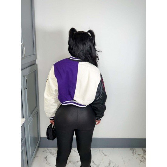 Color Blocking Pattern Women Street Baseball Coats