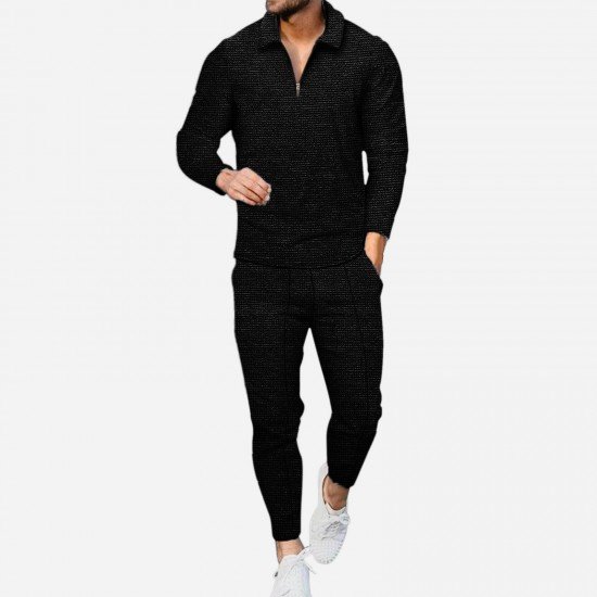  Leisure Pure Color Top And Trouser Men's Suit