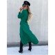  Pure Color Split Long Sleeve Dress