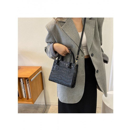  Stone Pattern PU Solid Ladies Shoulder Handbag