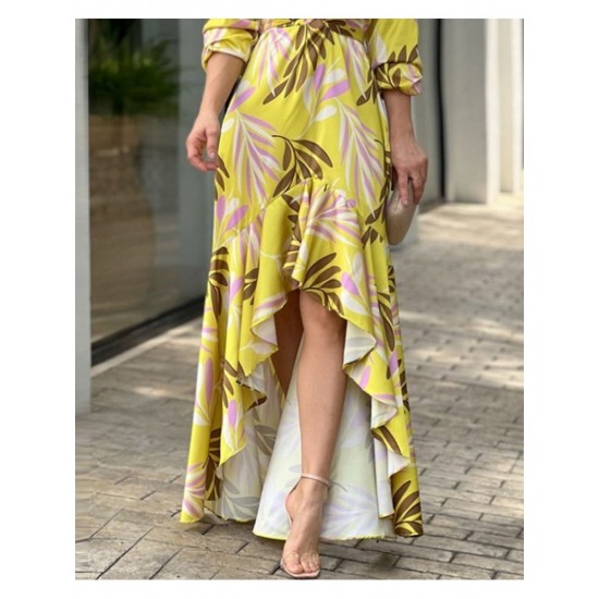  2022 V-Neck Printing Irregular Long Dress