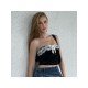 Bow Patchwork Black Cropped Strapless Tops