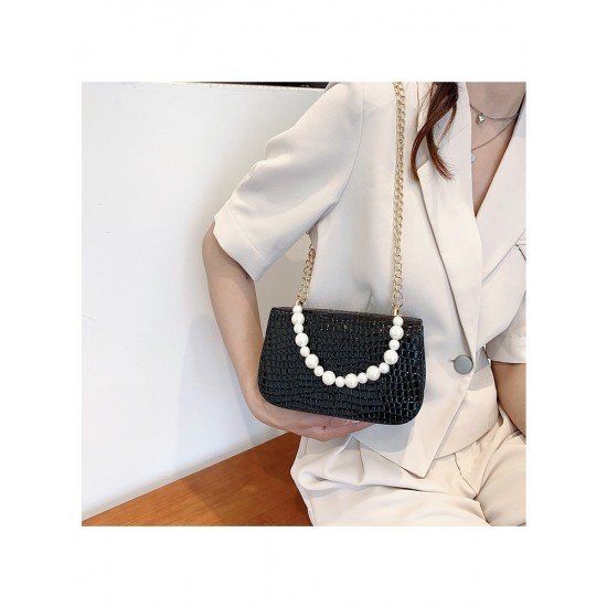  2022 Niche Crocodile Print Faux Pearl Shoulder Bag